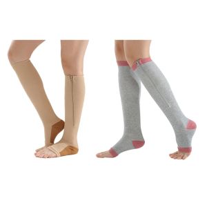 Pads 4X Compression Stockings Nylon Zipper Compression Sock Leg Knee Support Color XXL Gray Pink L/XL