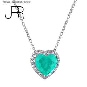 Pendanthalsband JRR Classic Sterling Silver 925 Heart 9 * 9mm Paraiba Tourmaline Gemstone Exquisite Smycken Halsband 2022 Womens Gift Q240426