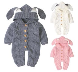 Jumpsuits Autumn Born Baby Clothes Cardigan Hooded Knit Ear Rompers Girl Boy Fashion Infant Costume Kids Toddler Jumpsuit JYF4275038