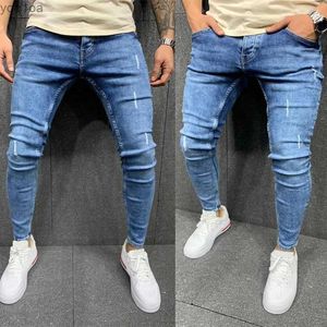 Herren Jeans Neue Herren Sporthosen sexy Loch Jeans lässig Herbst Herbst Herren Tränen Sie enge elastische Hose Ultradünne Fahrrad Blue Stifte Hosen S-3xll2404