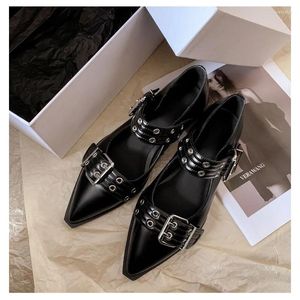 Casual Shoes Double-Row Needle Buckle Strap Sewing Pointed Toe Solid One-rem Fashion Women's Pumps 2024 For Women Zapato