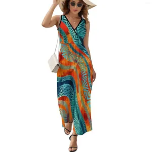 Casual Dresses Wavy Tribal Ethnic Dress Boho Vintage Print Street Fashion Bohemia Long Women Modern Printed Maxi Gift