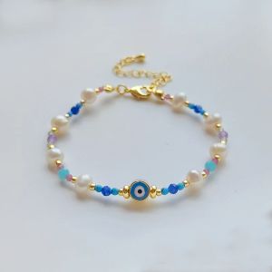 Strands Kkbead Evil Eye Bracet for Women Jewelry Gift Natural Stone Pearl Bracelets Boho Style Pulseras Mujer