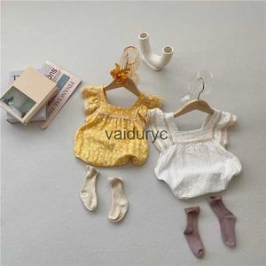 Rompers verão koeran estilo ponto baby menina bodysuits ridiculares colarinho quadrado princesa bebê menina um pedaço de macacão h240426