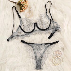 BRAS SET SEXY Fashion Women's Lace Underwear Two Piece Set Lingerie Corset Underwire Racy Muslin Sleepwear Tops Briefs