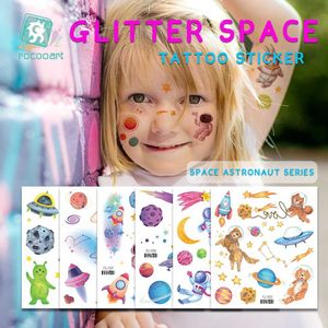 Tattoo Transfer Glitter Space Man Temporary Tattoos Sticker For Kids Fake Tattoo Planets Star Tatoo Children Waterproof Tatto Astronaut Universe 240427