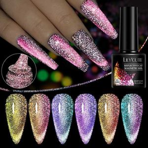 Nagellacklilycute 7ml 9d Reflektierende Katzenmagnetgel Red Glitter Nagellack Vernis halb dauerhaft Einweichen von Magnetischen UV -Gel -Nagelkunst Gel Y240425