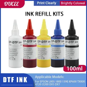 Ink Refill Kit för 100 ml DTF Transfer Film Textile L805 1800 1390 XP600 TX800 4720 I3200 DX5 DX7