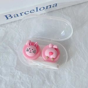 1R84 Contact Lens Accessories Girls Portable Lenses Box Container Kawai Pink Rabbit Cow Fox Brown Bear Pattern with Tweezer Suction Stick d240426