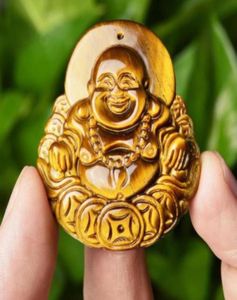 100Natural Yellow Tiger Eye Pendant Laughing Maitreya Buddha pendant head15979234233375