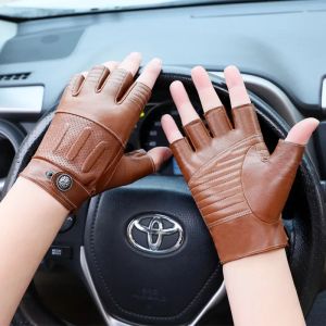 Mężczyźni oryginalne skórzane rękawiczki bez palców Czarne pół palca na zewnątrz taktyczne męskie rękawiczki do jazdy