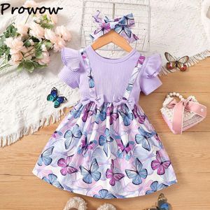 Girl Dresses Prowow 2-6Y Children's Girls Patchwork Purple Butterfly Dress For Fashion Faux 2pcs Kids Clothes