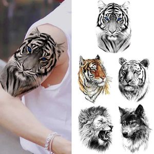 BMCD TATTOO Transfer Lion Tiger Cool tymczasowy tatuaż naklejka moda wilk wodoodporne zwierzę zwierzęta ramię sztuki fałszywe zdejmowane tatoo men osobowość 240426