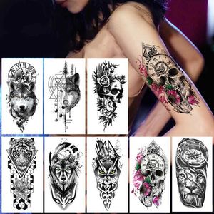 Tattoo Transfer Small Full-Arm Waterproof Temporary Tattoo Sticker Wolf Head Tiger Head Flower Tattoo Body Art Sticker Arm Men And Women 240427