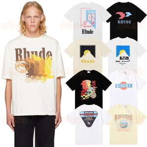 Designer Mens camiseta Rhude Fashion Brand Short Womens Summer Leisure T-shirt Casal Hip Hop Camiseta de manga curta S-xl