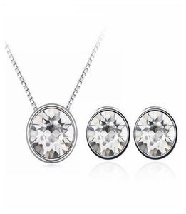 Crystals From rovski Round Pendant Necklace Stud Earrings Set For Women 2018 Jewelry Set Mother'S Gift1954517