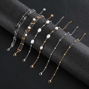 Beaded Multi Style Fashion Jewelry Womens Waterproof and Durable Metal Stainless Steel Exquisite Bead Chain Pearl Bracelet