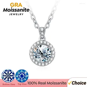 PENDANTS Gra Real 1ct Luxury Round Moissanite Diamond Necklace per donne originale 925 Sterling Silver Chain Wedding Belierry