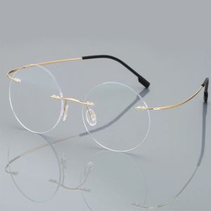 レンズアンチブルーリムレスリーディングメガネメンメンズラウンドフレームレスの拡大眼鏡処方箋前視鏡グラス+1.50+2.00