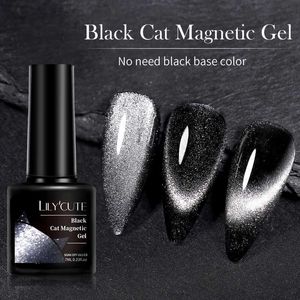 매니큐어 Lilycute 7ml Black Cat Magnetic Gel 매니큐어 스파킹 실버 효과 반 영구적 인 SOAK OFF UV LED 젤 네일 아트 젤 바니시 Y240425