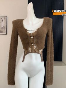 Kobiety Jumienne zima Gyaru Brown Cardigans Coquette Plush Sweater Modna Jumper Japońska Vintage High Street 2000s Estetyka