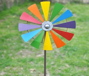 Großer Metallwindspin mit bunten Blumenmetall Windmühle Gartendekoration Outdoor Stakes Kinder Wind Spinner Q08115317080