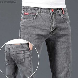 Men's Jeans New fashion brand ultra-thin gray blue tight fitting jeans for mens business and leisure classic cotton trend elastic youth pencil denim TrousersL2404