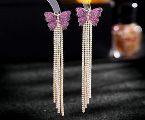 New designed Dangle Butterfly women tassel earrings retro flower bowknot Micro inlays color diamonds couple ear studs Celebrity f9876144