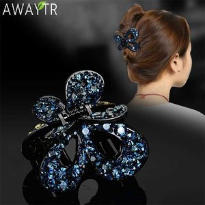 Hårklämmor Barrettes Awaytr Women Crystal Hair Claw Vintage Farterfly Hairpin Heandband Crab Clip Shiny Rhinestone Bow Hair Clips Hair Accessories 240426