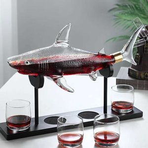 Bar Tools New Shark-formad avancerad glasflaskflaska med hållare whiskyuppsättning som används för Champagne Elegant Wine Dispenser 240426