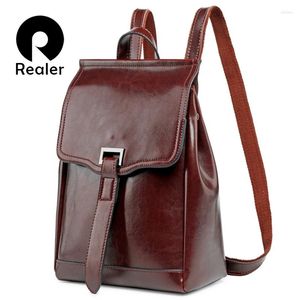 Moda de mochila Mulheres de moda real para meninas adolescentes de alta qualidade Mochilas de couro vintage Bolsa de ombro da escola vintage fêmea