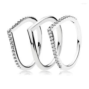 Con pietre laterali autentica originale 925 sterling sterling wish osseo stack per il regalo di matrimonio dell'anniversario delle donne europe