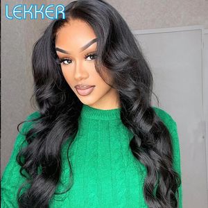 Lekker Wavy 13x1 t Parte de renda frontal Human Human Wig For Women Bob Bob Bob Brasil Hair 30 polegadas onda do corpo Middle Part Wigs 240416