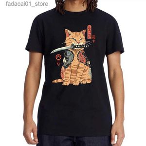 Mäns T-shirts Xinyi Mens Högkvalitativa 100% Pure Cotton Street Clothing Cat Print T-shirt Casual Löst kortärmad O-Neck Q240426