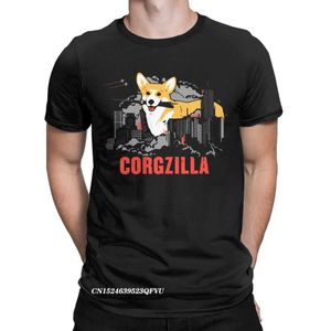 Мужские футболки Мужчина Corgzilla Corgi Dog Tshirt Fup Pup Fluff Pet Premium Cotton Clothing смешная Harajuku Manga TS вечеринка футболки T240425