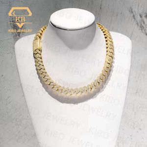 925 Sterling Silver with Yellow Gold Plated Iced Out Vvs Moissanite Hip Hop Big Huge 14mm Cuban Link Moissanite Chain