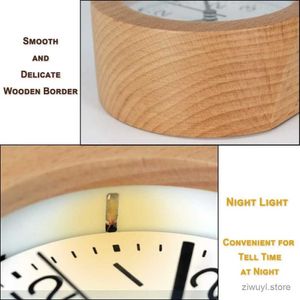 Desk Table Clocks 3 Inches Round Wooden Alarm Clock with Arabic Numerals Non-Ticking Silent Backlight Battery Operated Wood Table Desk Alarm Clock