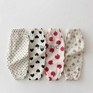 Trousers Summer Baby Clothes Linen Girls Pants Sweet Print Girls Trousers Boys Casual Pants H240426