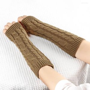 Knäskydd stickade fingerlösa handskar för kvinnor fast färg halvfinger vinter varma vantar arm varmare ärmar virkning