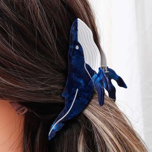 Klämmor YHJ Blue Fairy Hair Claw Marine Animal Series Acetate Hair Claw Clip Crabs Hårtillbehör för kvinnor Girls Y240425