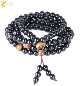 CSJA Obsidian Bracelet Long Black 6mm Round Natural Stone Multilayer Buddha Beads Bracelets Chinese Knot Reiki Prayer Jewelry Elas2237823