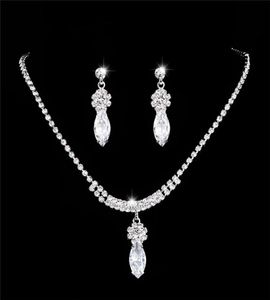 Earrings Necklace Luxury Female Leaf Crystal Wedding Jewelry Set Charm Silver Color Dangle For Women Dainty Bride Flower Chain1170241