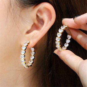 luxury big hoop earring designer for woman party 18k gold circle white 3A zirconia copper lovely diamond heart earrings womens fashion jewelry firend gift 3.2cm