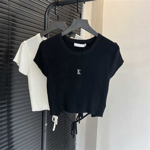 Summer Shirts Woman Shirt Fashion T Shirt Women Print Letter Embroidery Short Sleeve Backless Crop Top Knit T-Shirt Breathable Tops Casual Womens Designer Clothing