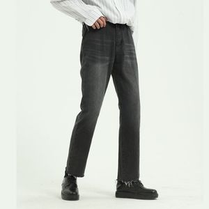 Mężczyźni High Street Hip Hop Grey Casual Broken Hem Jeans Pant Male Japan Korea Style Vintage Denim Spodni Pant3353