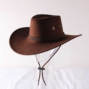 Chapéus de aba larga chapéus de balde vintage chapéu de cowboy ocidental sólido em vasos de planta larga chapéu de jazz largo de jazz para caminhada ao ar livre Protecção solar y240425