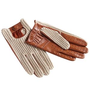 Autumn Winter Men's Wool Knitted Goatskin Touch Screen Gloves Motorcycle Locomotive Car Driving Genuine Leather Gloves