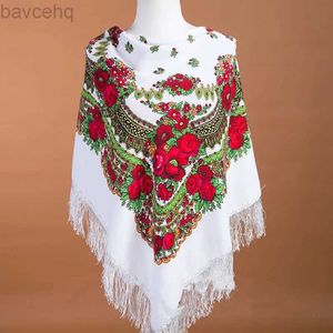 Shawls 115*115cm Women Russian National Scarf Square Handkerchief Floral Print Ethnic Shawl Womens Head Wrap Bandana Babushka Scarves d240426