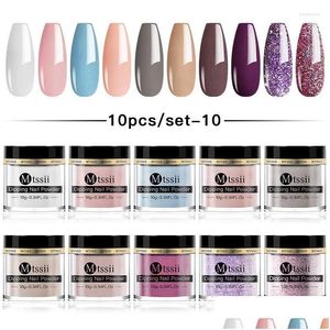 Nail Glitter Mtssii 10Pcs Dip Powders Set Nude Series Art Powder For Manicure Decorations Accessories Drop Delivery Otlfs