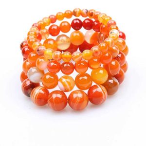 Beaded 6mm 8mm 10mm 12mm Orange Natural Stone Armband Indian Agate Round Elastic